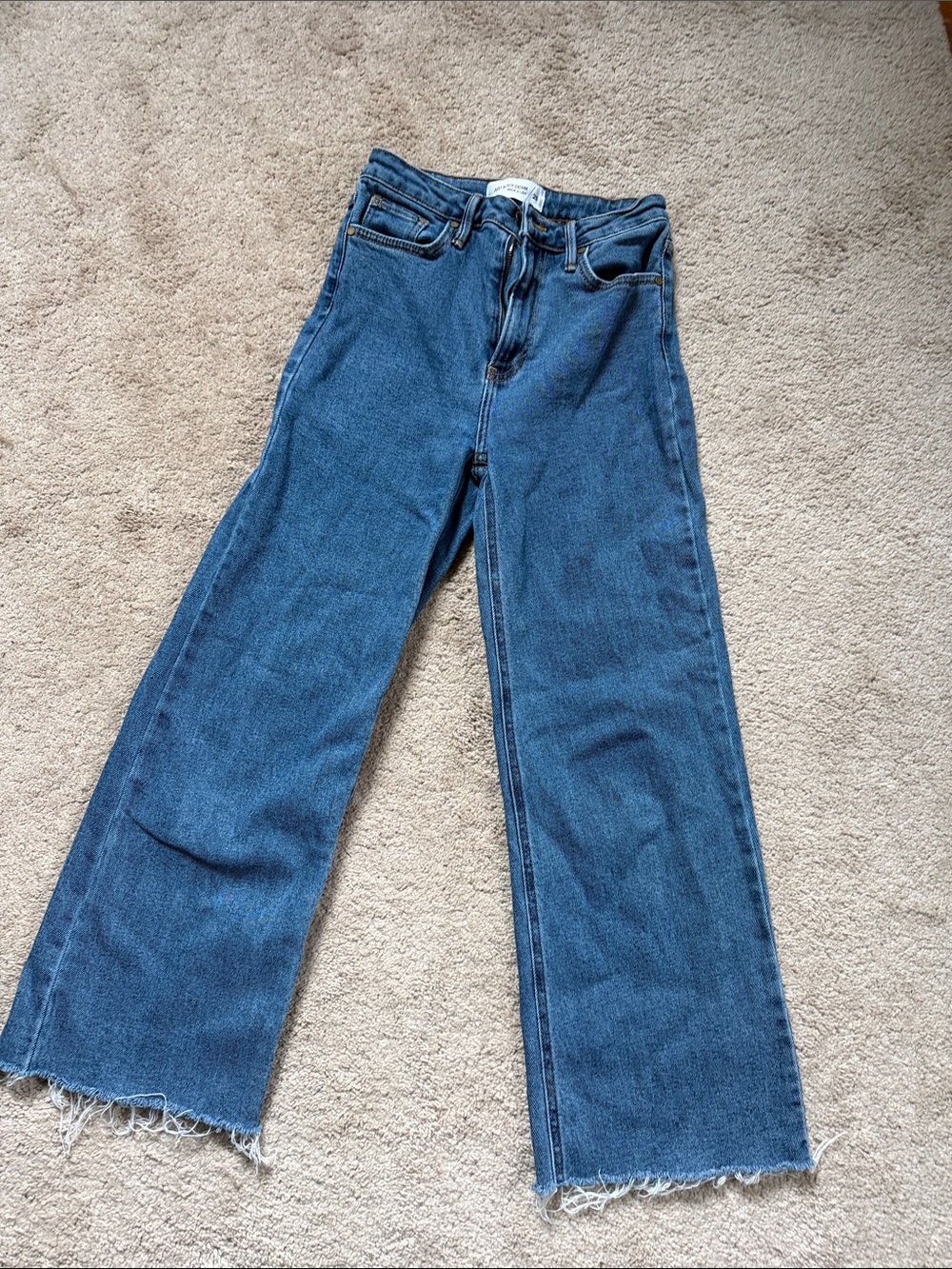 Just Black Dark Blue Wide-Leg Frayed Hem Jeans